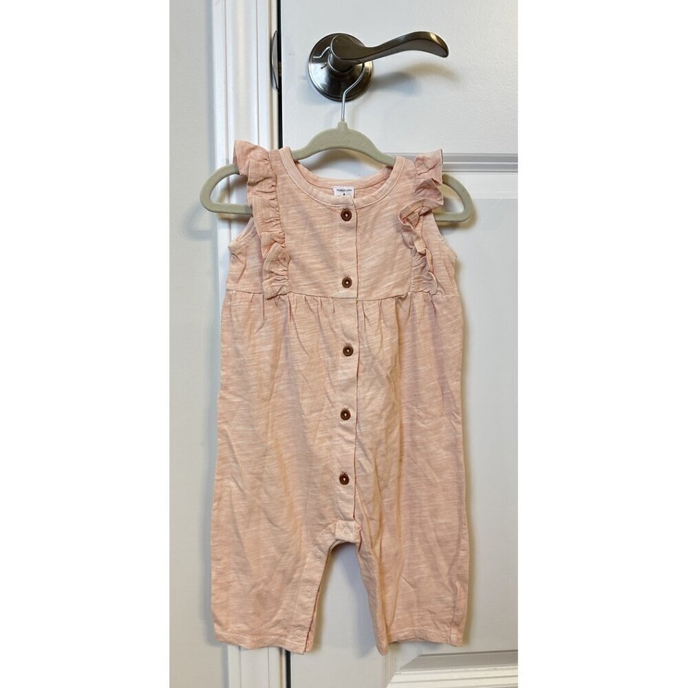 NORDSTROM Ruffle Romper Button Down Sleeveless in Pink Size 6 Months